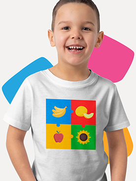 Camiseta Infantil Unissex Quebra-Cabeça Frutas