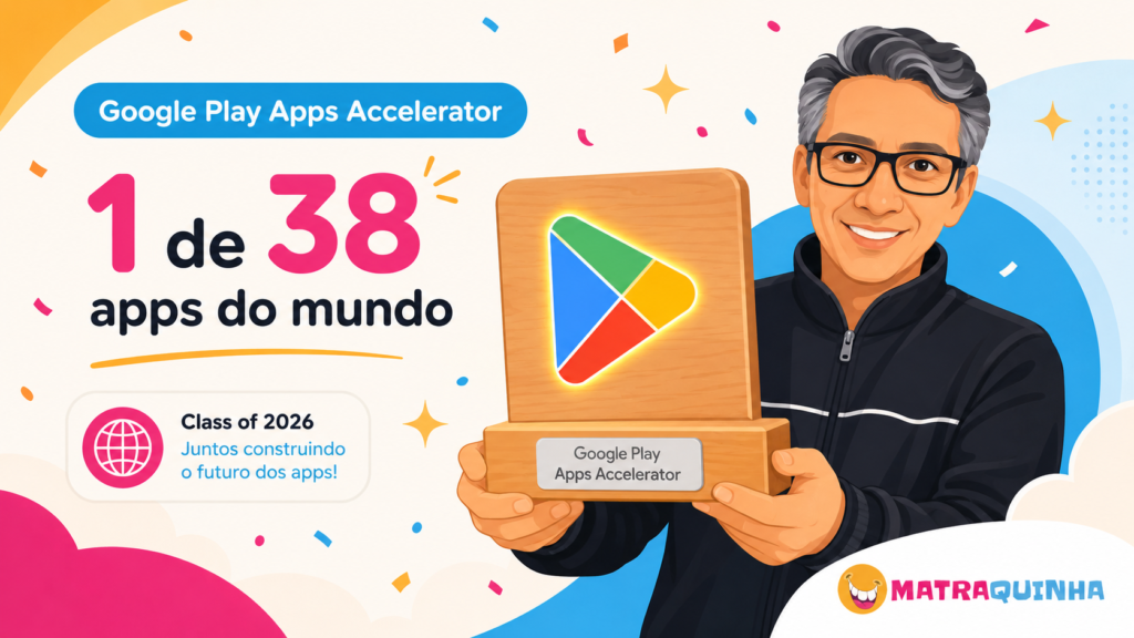 Wagner, cofundador do Matraquinha, segurando a placa do Google Play Apps Accelerator